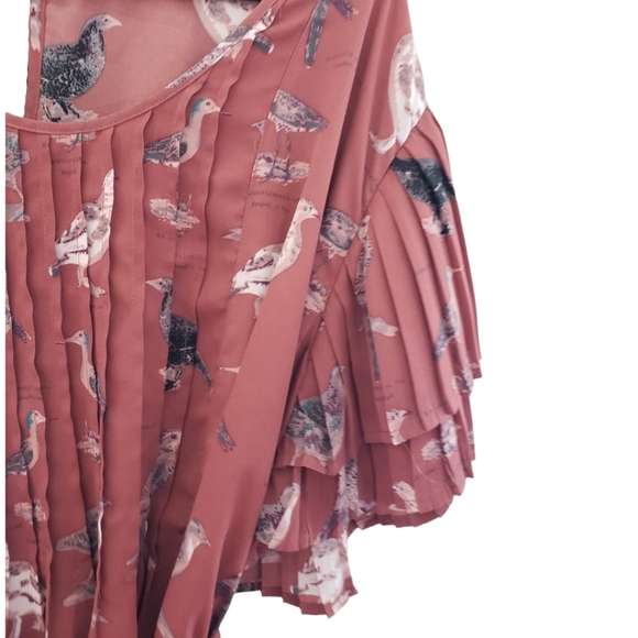 Burnt Orange Bird Patterned Belted Top - Picture 2 of 3